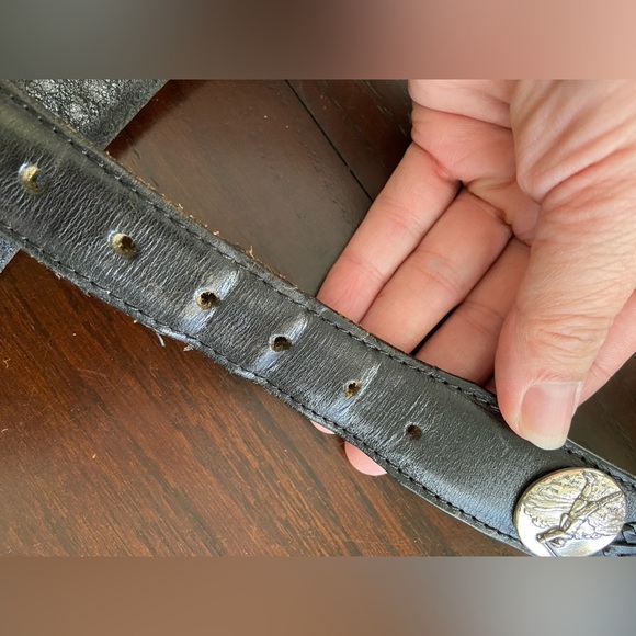 BRIGHTON Black leather LOGAN Onyx belt w/Silver Medallions Golf Scenes Mens 42 - Picture 9 of 11